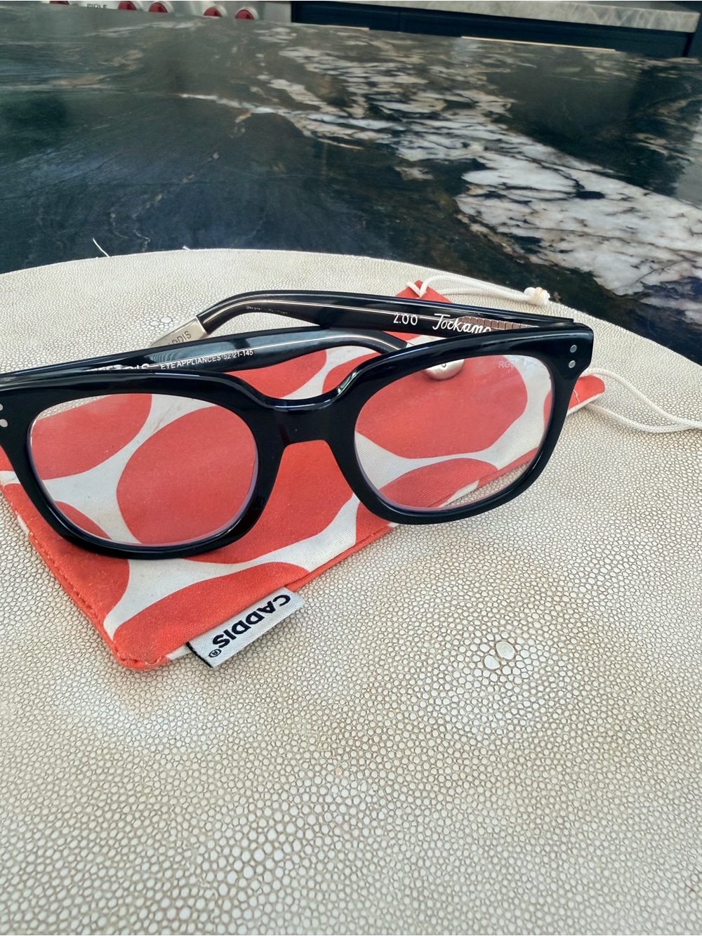 Caddis Classic Black Women's Reading Glasses 2.0 with Coral Pattern Pouch